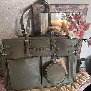 Olive Green Tote with Silver Accents